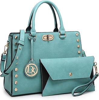Dasein Women Medium Satchel Handbag Work Tote Shoulder Bag Top Handle Purse with Matching Clutch 2pcs Set