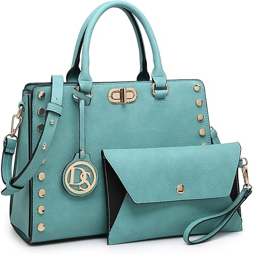 Dasein Women Medium Satchel Handbag Work Tote Shoulder Bag Top Handle Purse with Matching Clutch 2pcs Set