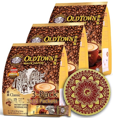Miniatura 1 de (3 Pack - Classic) OLD TOWN (3 in 1) Classic White Coffee Asian Instant Coffee OLDTOWNZ Eco Friendly Cork Coaster Package, oldtown White Coffee 45