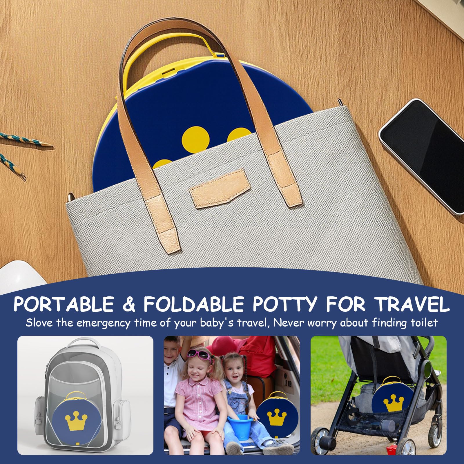 Vasino pieghevole da viaggio, vasino portatile, portatile, da viaggio, per bambini, per bambini, per viaggi, campeggio, auto, spiaggia, gite, uso familiare