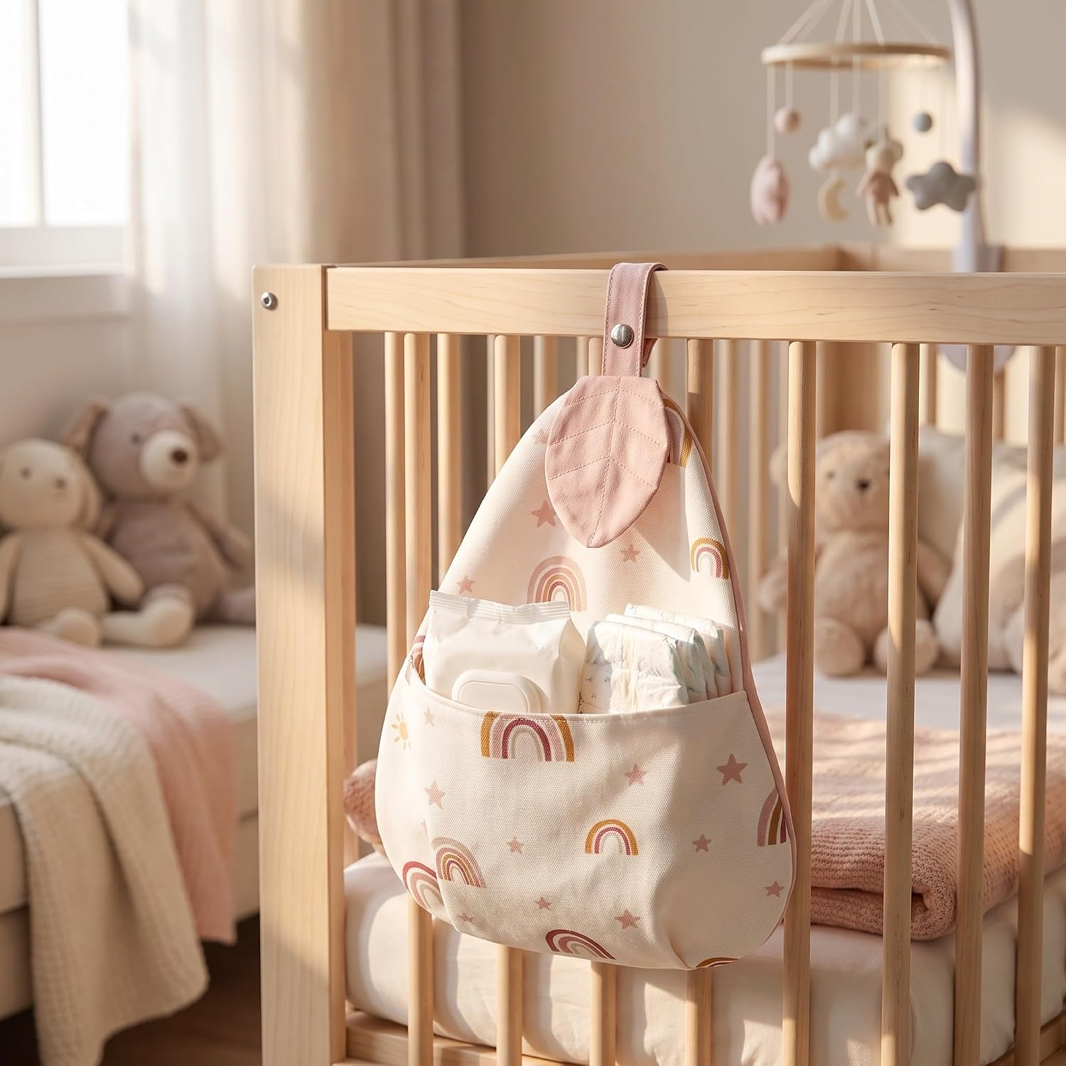 TOYANDONA Pink Crib Hanging Bag with Adjustable Straps for Nursery image 5