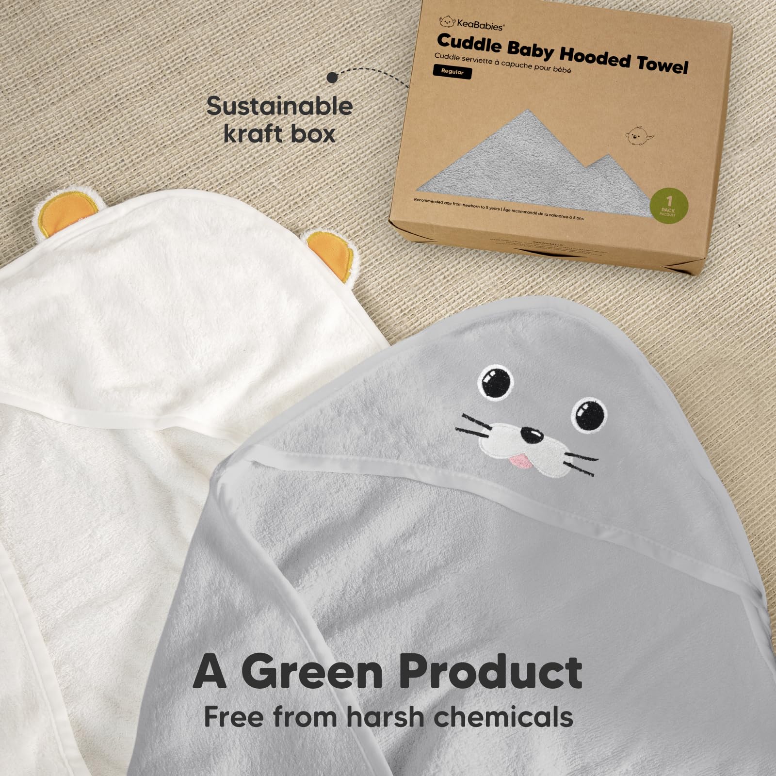 KeaBabies Toalla de baño - Toallas con Capucha Suave para bebé con Capucha Toalla de bebé de bambú orgánico para Infantil - Toalla Natural (Seal)
