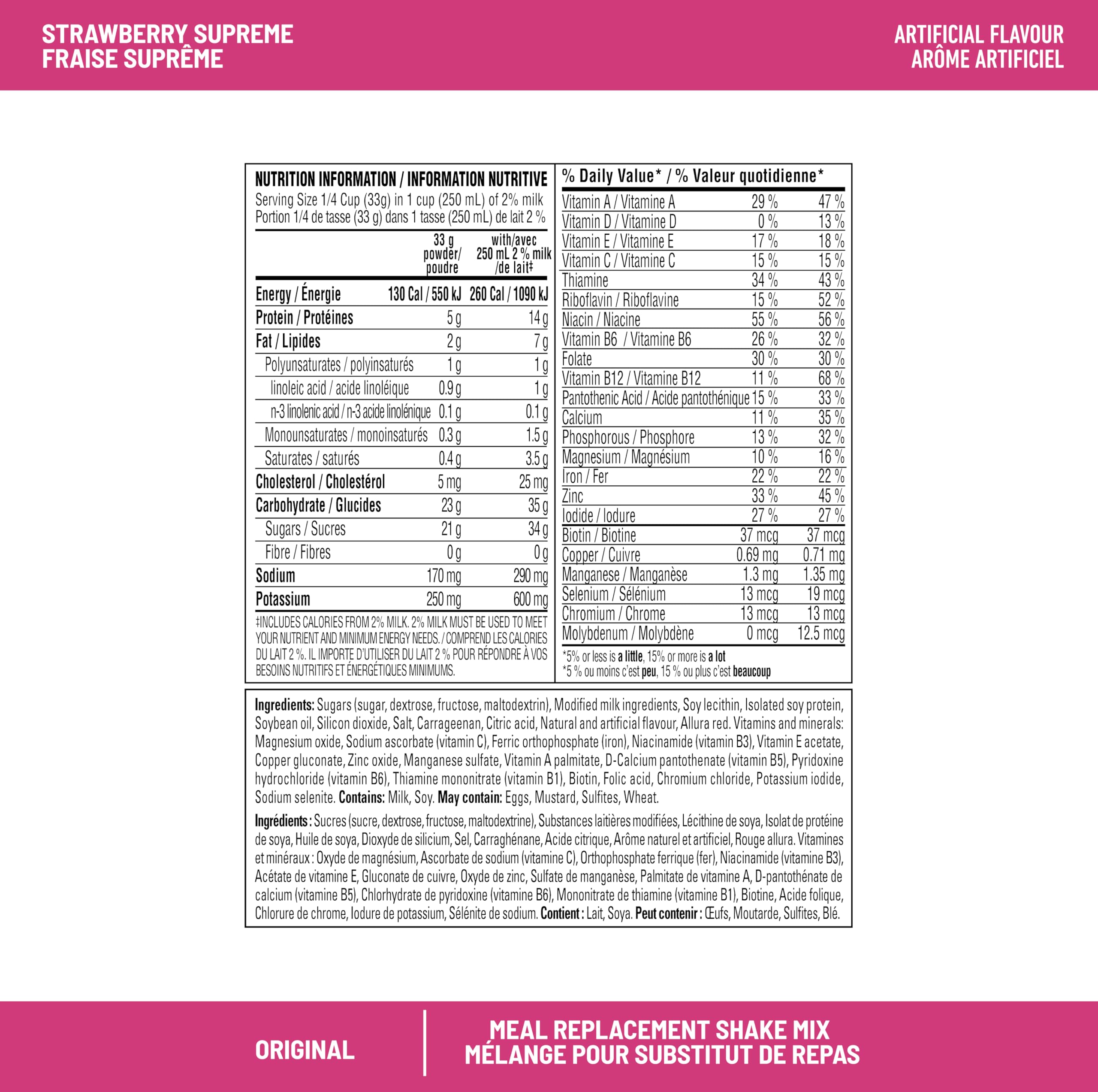 SlimFast Original Poudre de protéine, mélange de substitut de repas – 14 g de protéines + 23 vitamines/minéraux essentiels – Strawberry Supreme, 16 portions [530 g]