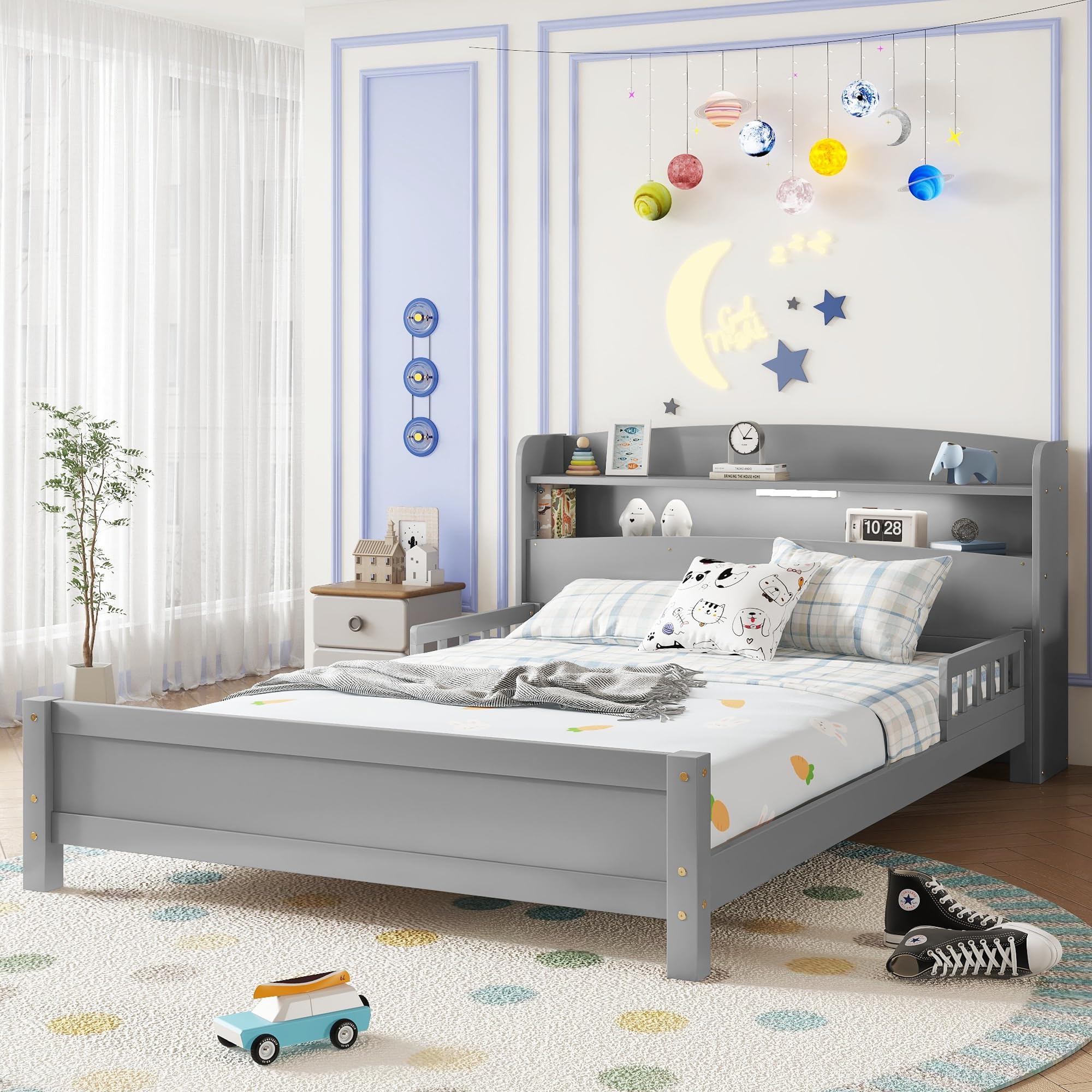 Amazon.com: Full Bed Frame for Kids with Rails,Wood Full Bed with
