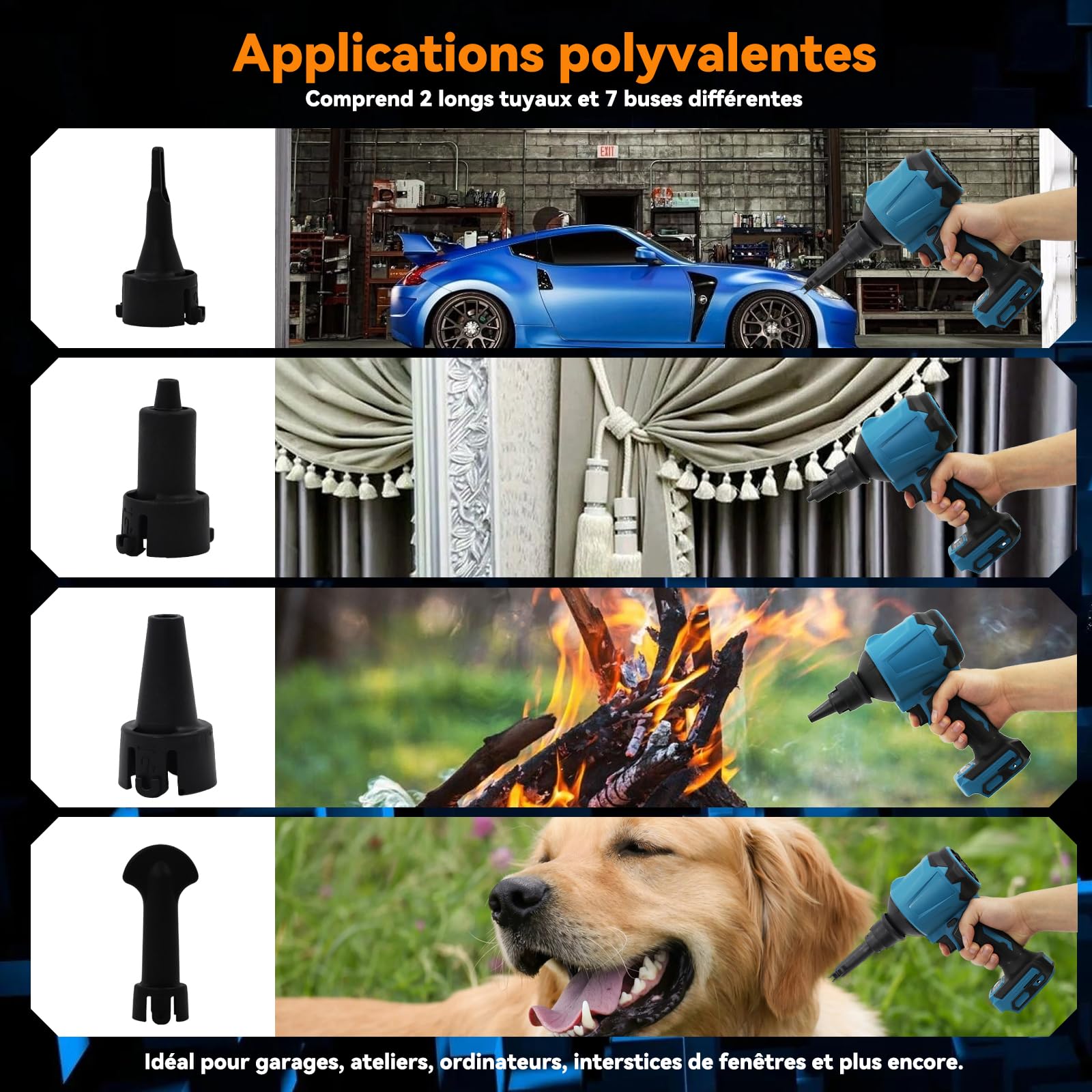 Souffleur haute vitesse 447 MPH sans balais compatible avec batterie Makita 14,4 V/18 V pour garage, atelier, nettoyage de la maison, outils uniquement, sans batterie