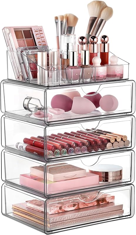 Vtopmart Organizador Transparente para Maquiagem com 5 Compartimentos e 4 Gavetas