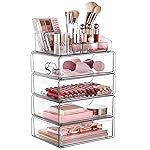 Vtopmart 5 Tier Clear Makeup Organizer with Drawer, Cosmetic Storage for Dresser Countertop and Bathroom Vanity, Beauty Holder for Lipstick Brush Skincare