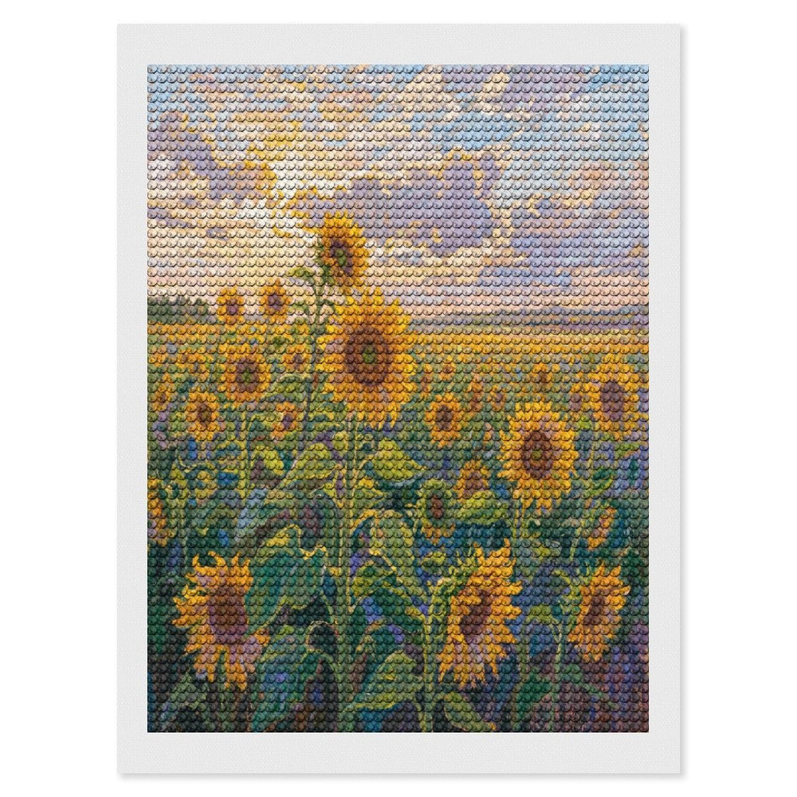 FekiLoot Sunflower Field Paint by Numbers Kit for Adults Beginner DIY Diamond Dots Paintings Round Full Drill Diamond Art Kits Picture Diamond Art Painting Kits for Home Decor 12"x16"