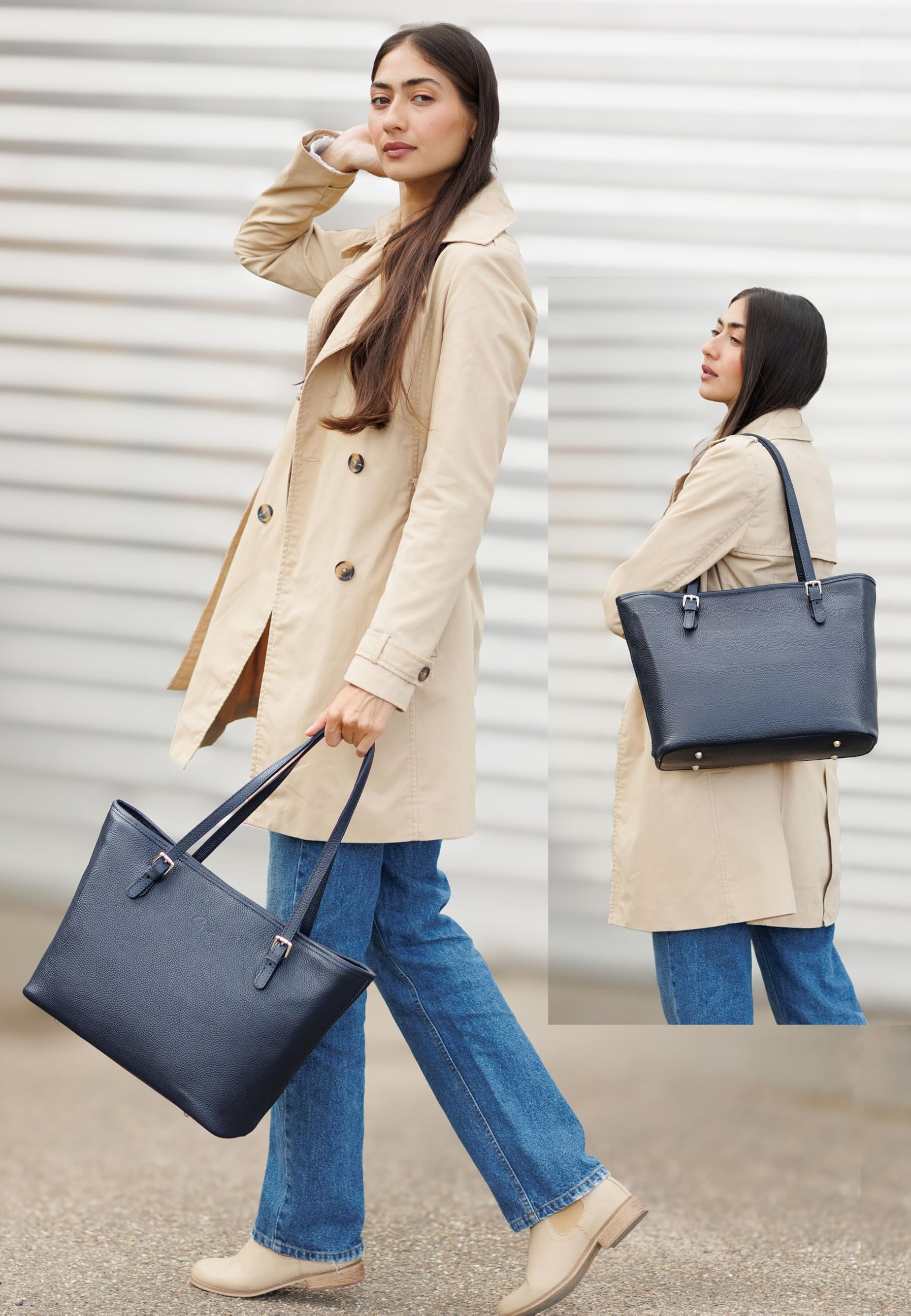 Caspar Große Leder Tote Bag Damen Shopper XL Schultertasche mit verstellbaren Schulterriemen - PREMIUM LINE - Modell No.867 - Made in Italy