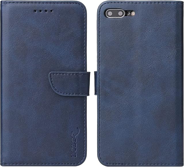 LOLFZ Wallet Case for iPhone 7 Plus 8 Plus, Vintage Leather Book Case with Card Holder Kickstand Magnetic Closure Flip Case Cover for iPhone 7 Plus 8 Plus - Blue
