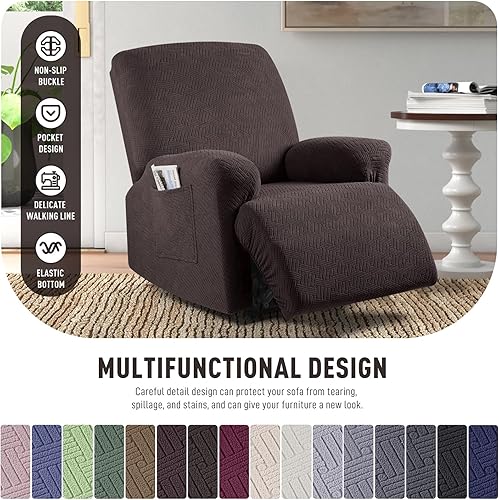 Vista 300 de KinCam Fundas para sillas reclinables, funda elástica y reclinable, fundas para sofá reclinable, fundas de sofá reclinable a rayas, fundas Gris