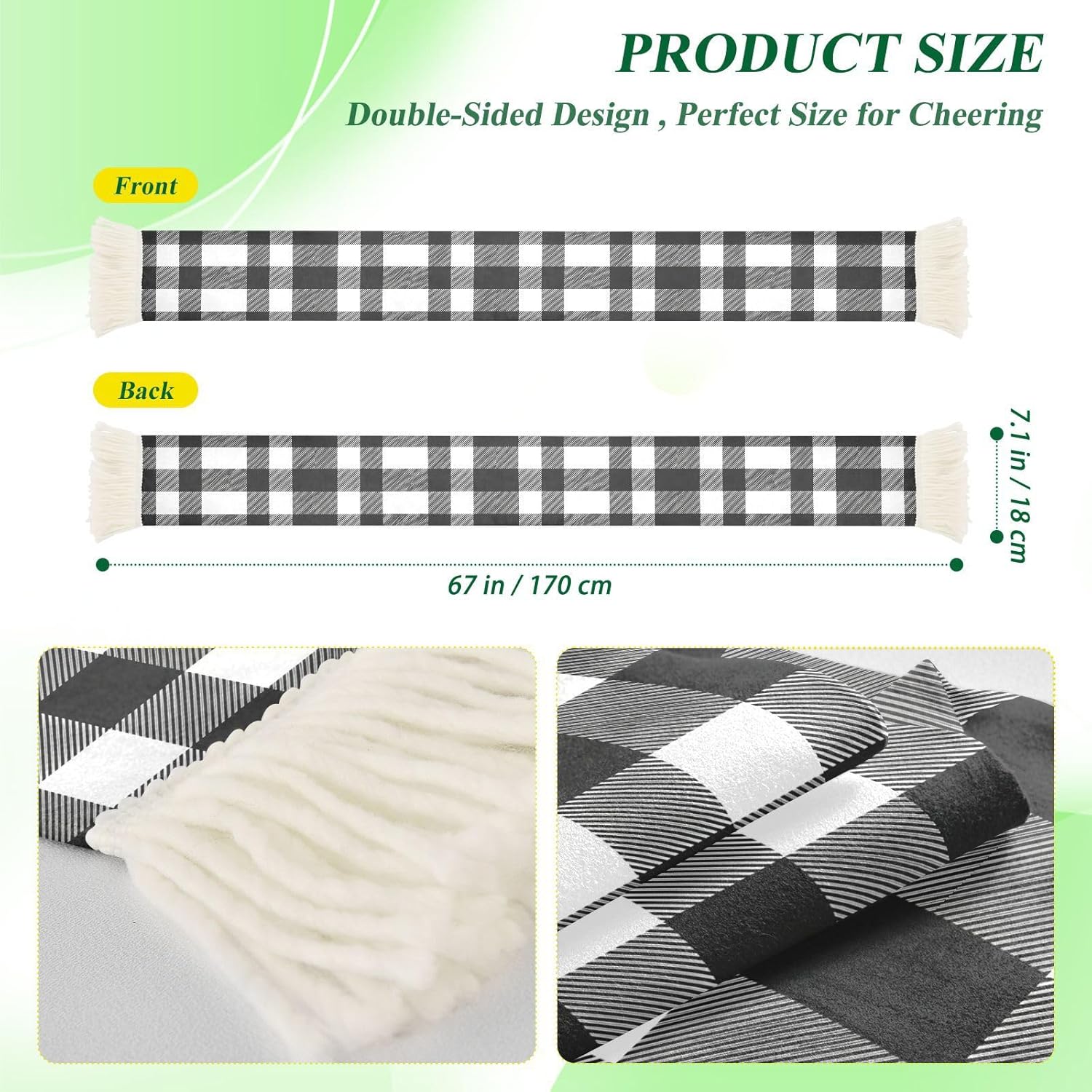 CHIFIGNO Black White Buffalo Plaid Soft Absorbent Scarf for Sports Fans, for Wiping Sweat at Games and Showing Support