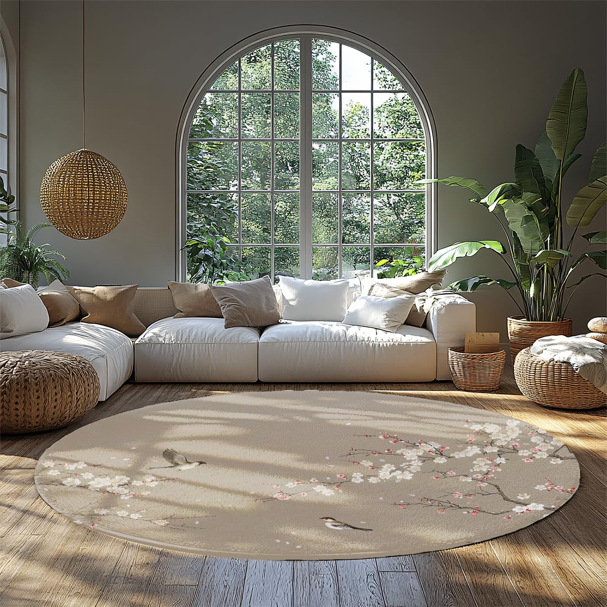 Tapis circulaires à poil bas pour une salle à manger apaisante