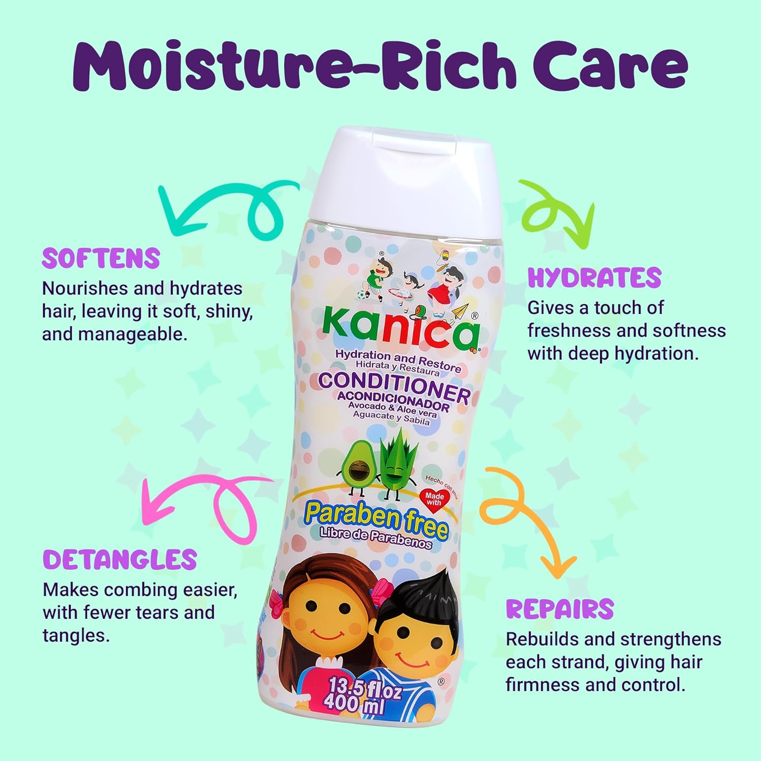 KANICA Hydrating Conditioner - Curly Hair - Kids Conditioner - Baby Hair Product -Deep Conditioner with Aloe Vera & Avocado Oil - Paraben-Free -Hair Care Conditioner - 13.5 Fl Oz Kids Confitioner - Image 12