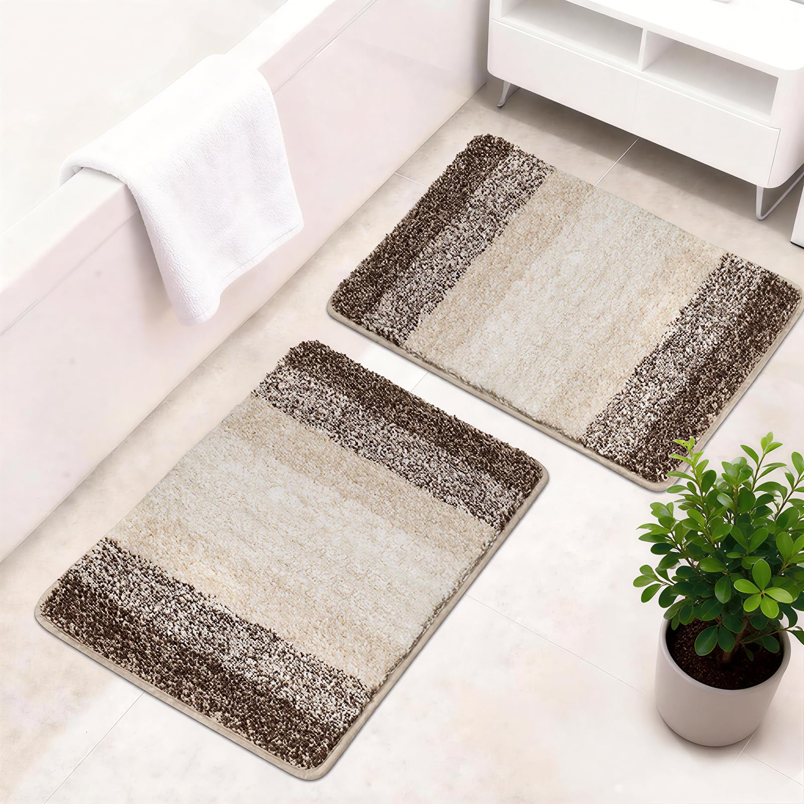 Famibay Bathroom Mat Sets 2 Piece Bath Mat Non Slip Super Absorbent Bathroom Rug Washable Microfiber Bathroom Floor Rug 45x65cm+45x65cm