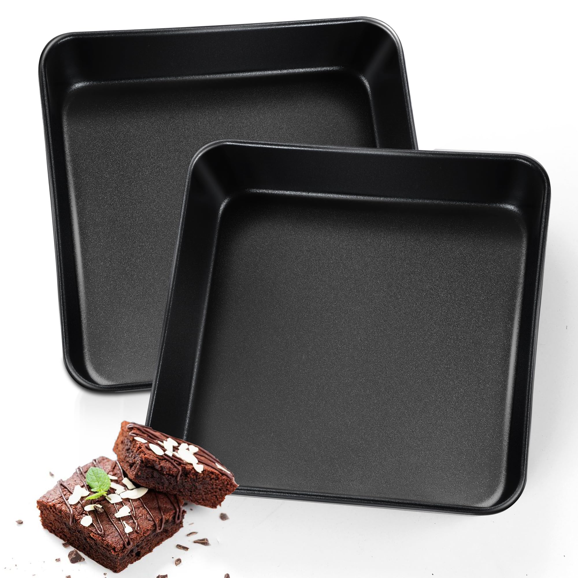 Joyfair 8 Inch Square Cake Tin Set of 2, Stainless Steel Cake Mould with Non-Stick Surface