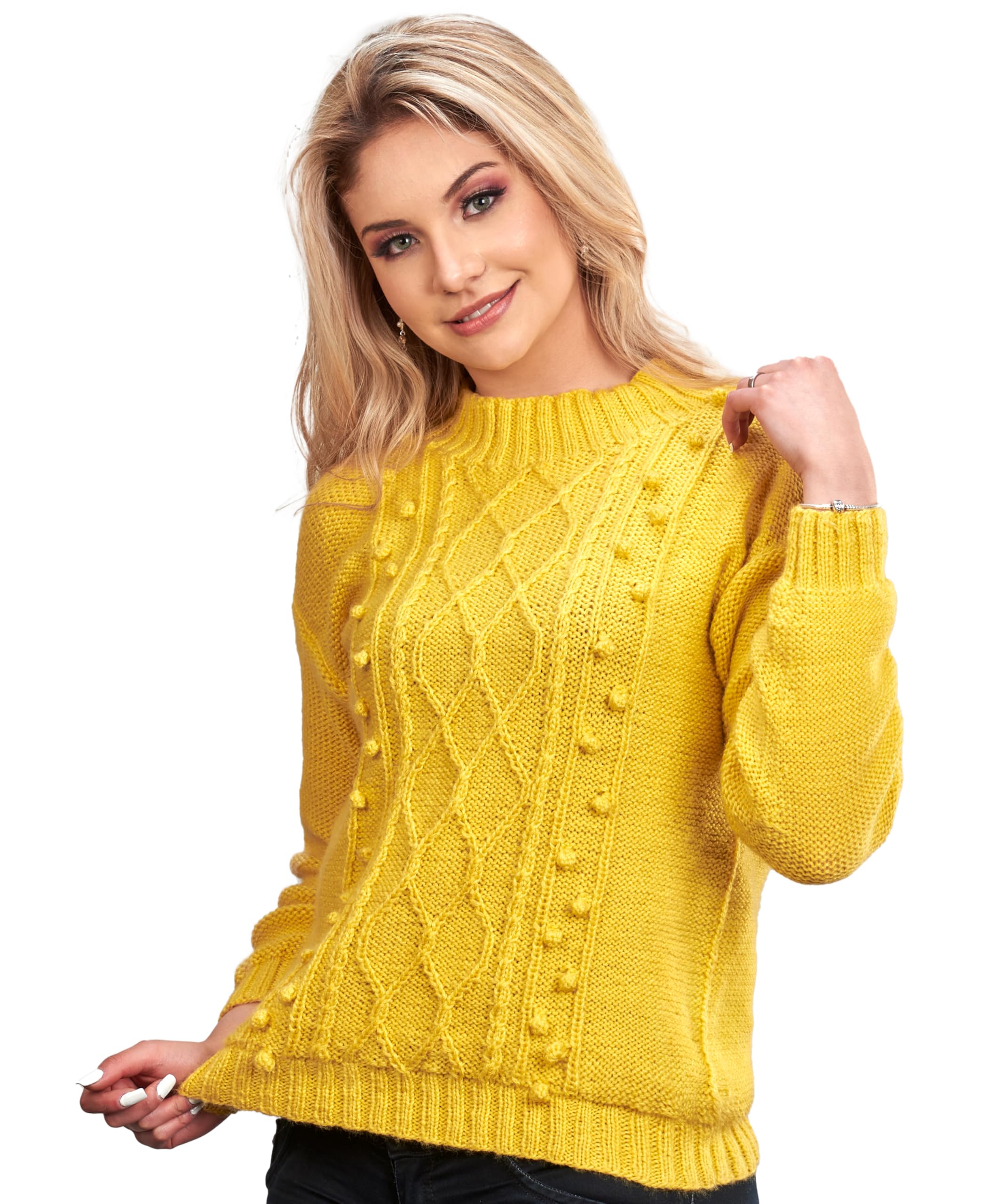 Women s Crewneck Yellow Handwoven Alpaca Sweater London
