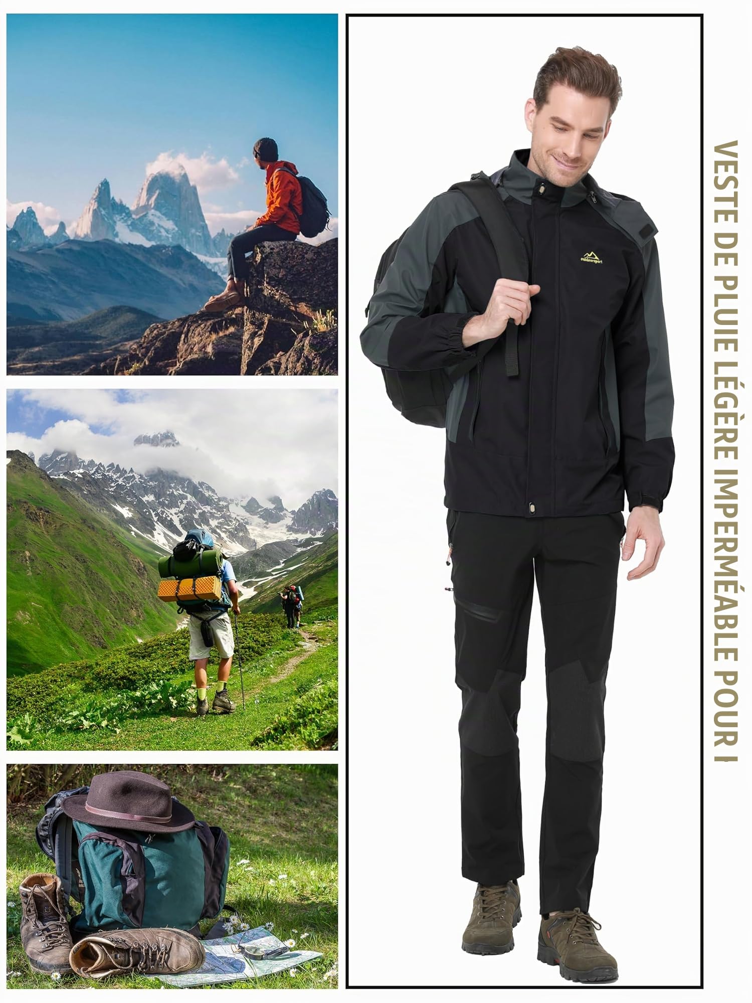 TACVASEN Manteau Légère pour Hommes Veste Softshell Imperméable avec Capuche Amovible