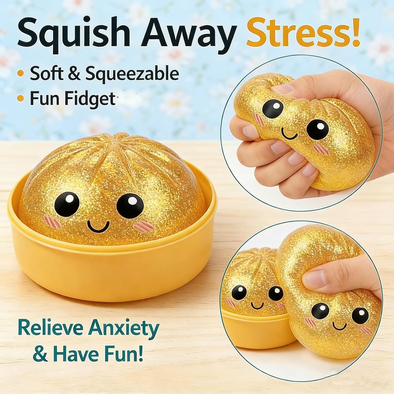2 Pcs Dumpling Squishies, Slow Rising Glitter Dumpling Mystery Box, Colorful Dumplings Stress Relief Fidget Sensory Toy Gifts for Kids Adult