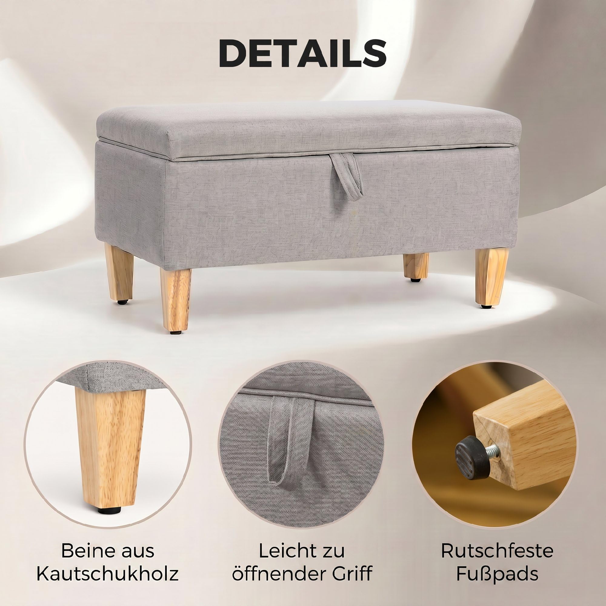 HOMCOM Sitzbank mit Stauraum aufklappbarer Deckel 71x37x36 cm Hellgrau