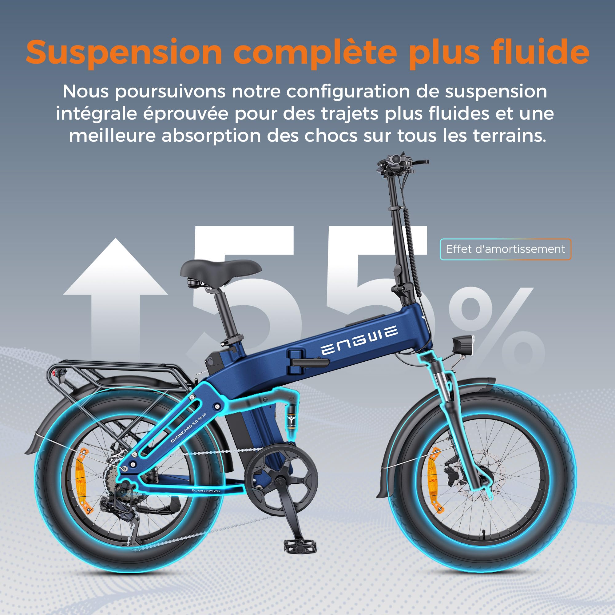 ENGWE Vélo Pliable Batterie 48V 15Ah 130km Capteur de Couche Freins Hydrauliques Engine Pro 3.0 Boost