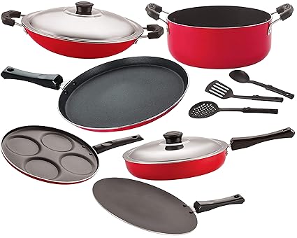 Nirlon 3 Layer Non-Stick Coated 9 Piece Cookware Combo Gift Set [26_CT_FP13_CH_FT11_Cass20_UP4_3SPN]