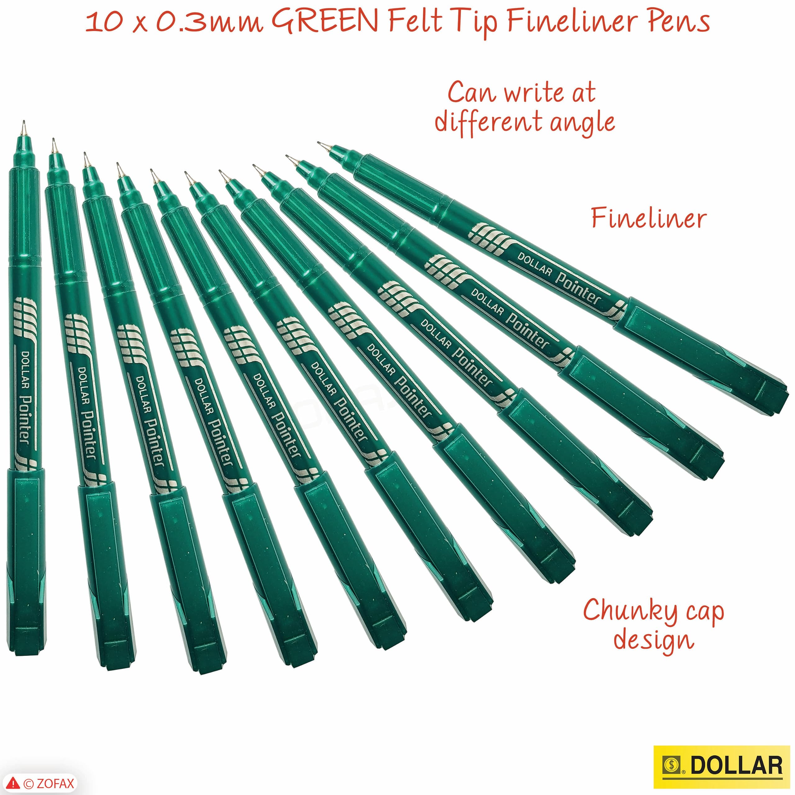Z3FT Fineliner Pens, GREEN, Fine Tip (0.3mm), Pack of 10, Write Draw Sketch Colour Pens, Artists Calligraphy Illustrations - Image 3
