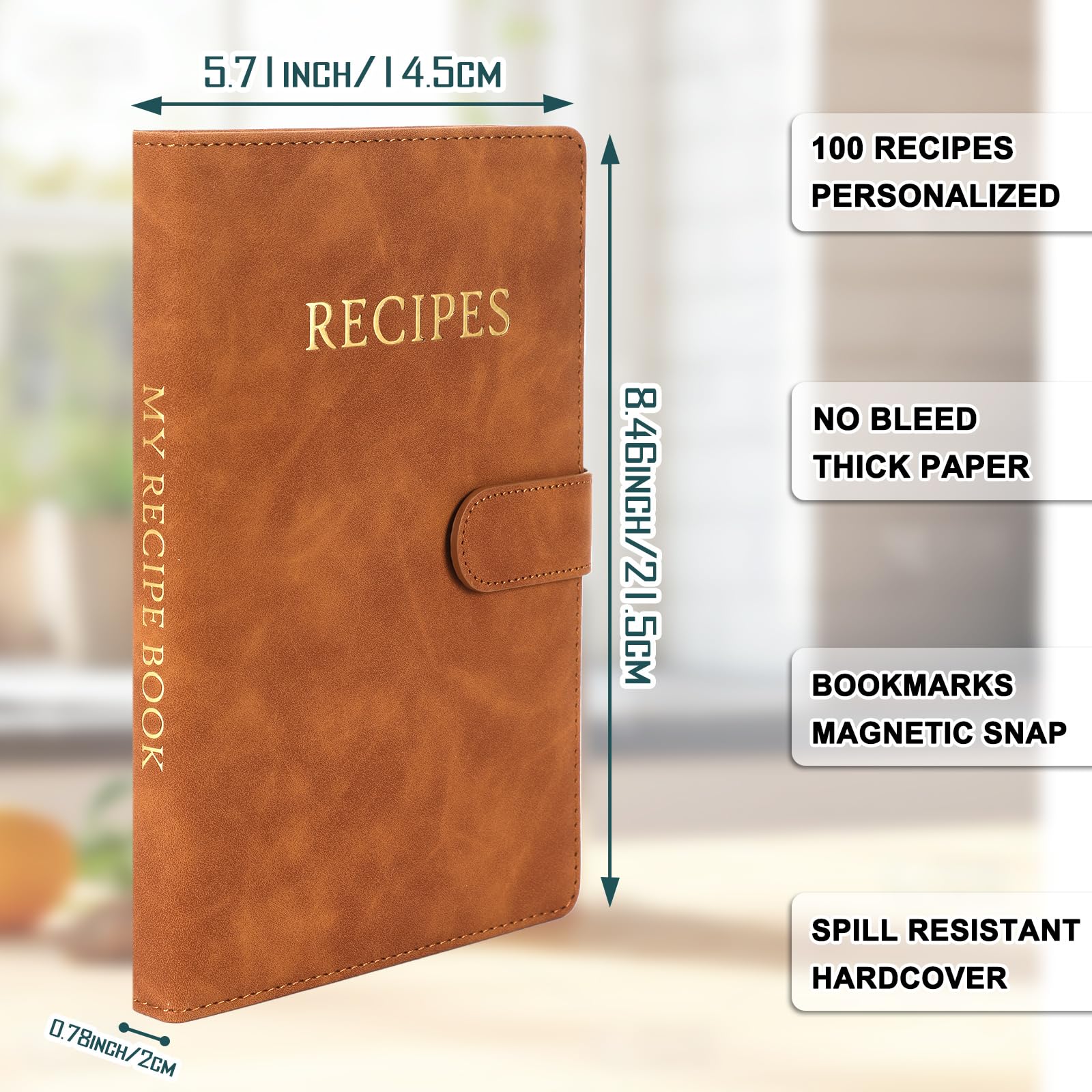 JULEASEL Leeres Rezeptbuch zum Einschreiben eigener Rezepte, Ledereinband, dickes Rezeptsammelbuch mit 236 Seiten, leeres Kochbuch für Familienrezepte, einzigartiges Andenken, Geschenk für