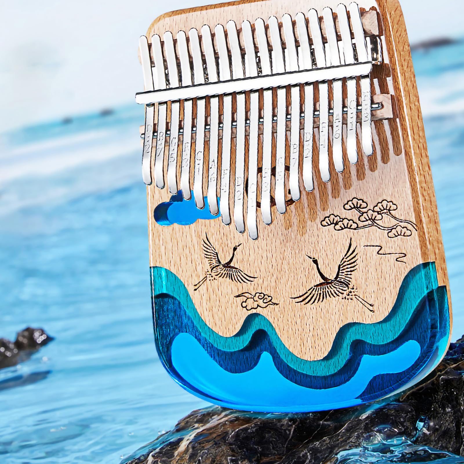 Daumenklavier, Tragbares Daumenklavier Mit Mehreren Tönen, Mini-Harz-Kalimba-Fingerzupfmusikinstrument Für Kinder Und Erwachsene, Musikalische Weihnachtsgeschenke(17 Tonkran)