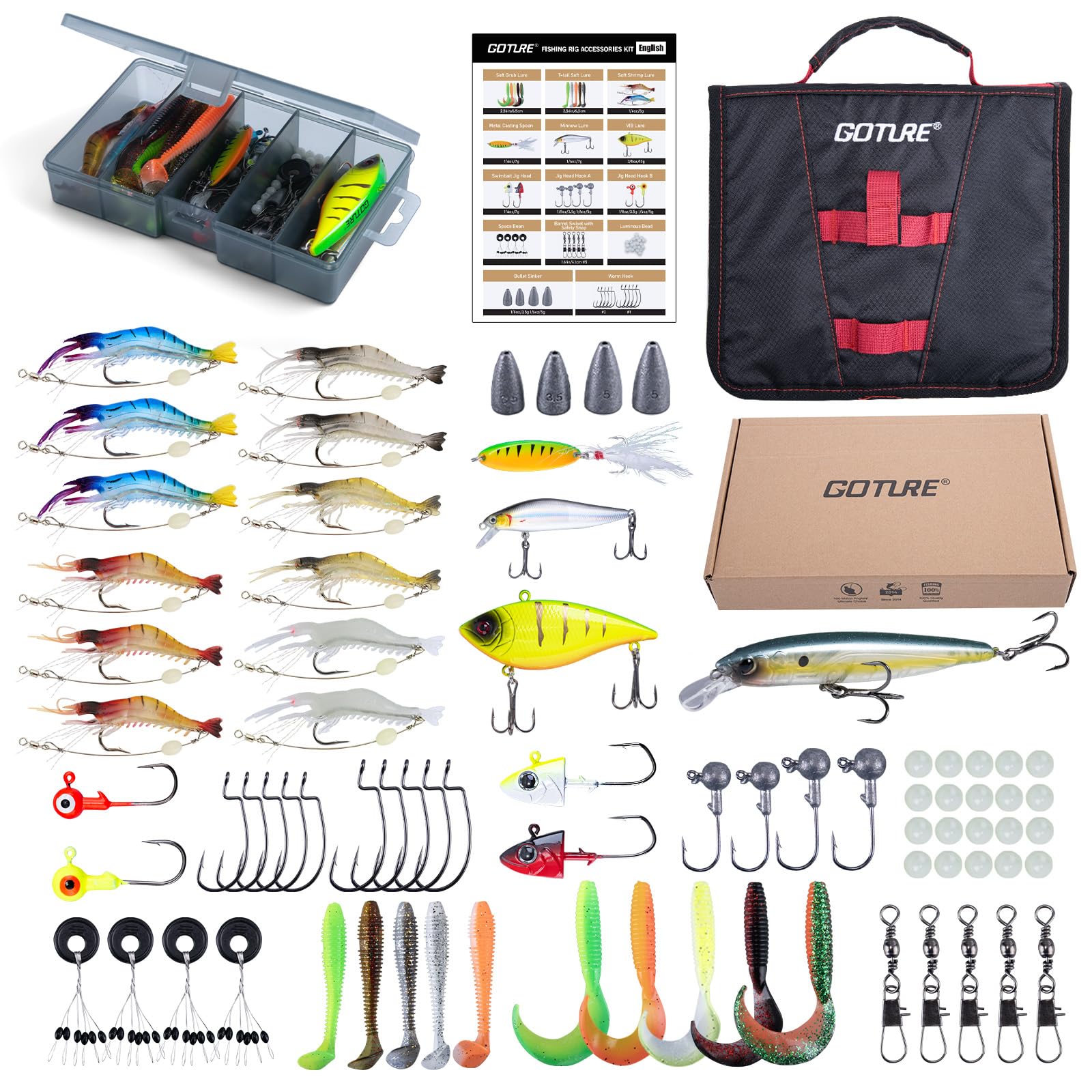 Goture Fishing Lures Kit, 78pcs Bass Fishing Kit Including Soft Plastic Baits, Minnow, Crankbaits, Hooks,Swivels,Sinker Weights, Soft Bait Bag, Freshwater Fishing Gear Bass Lure Set, Gifts of Men : Sports