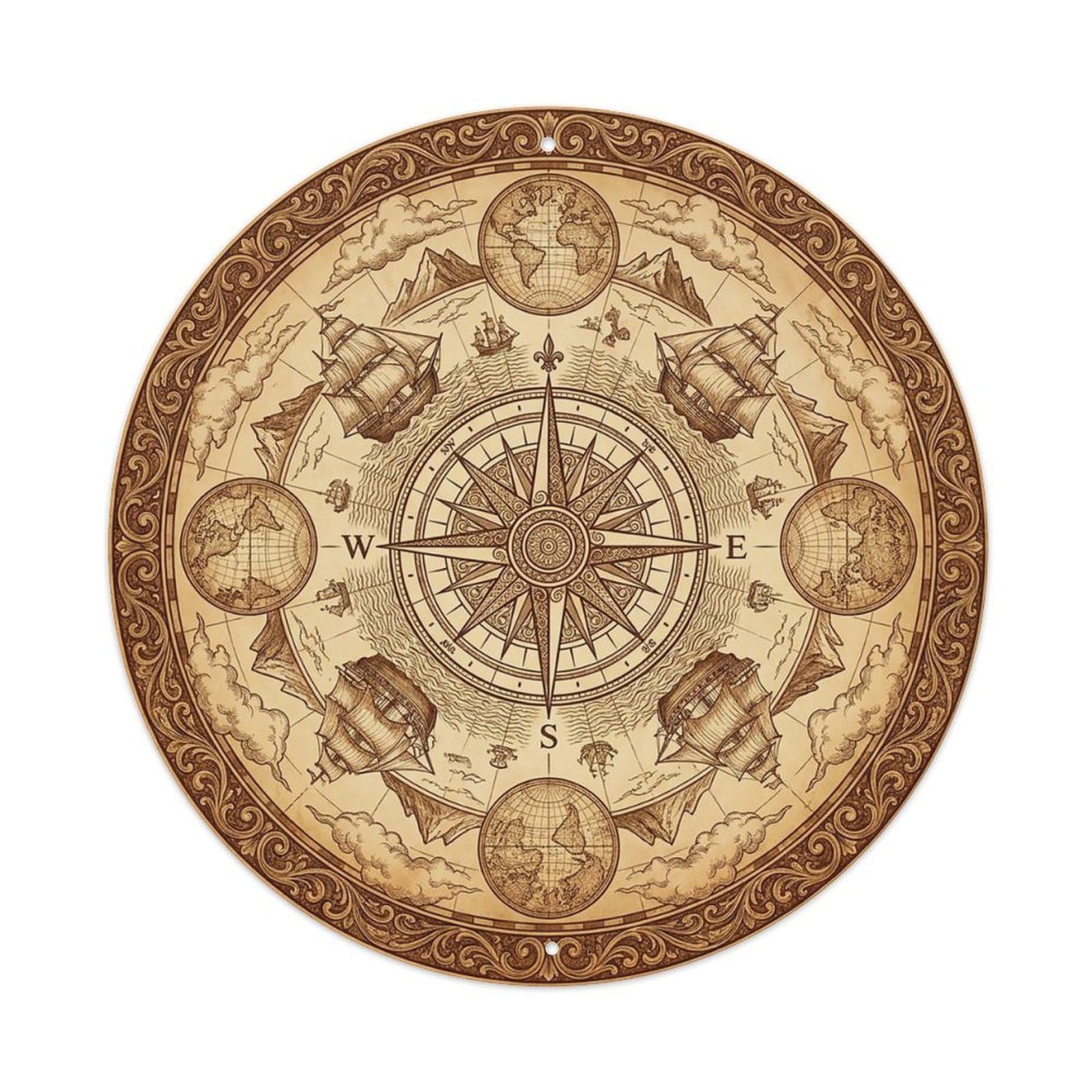Vintage Nautical Compass World Map Peninsula Heritage Metal Tin Sign