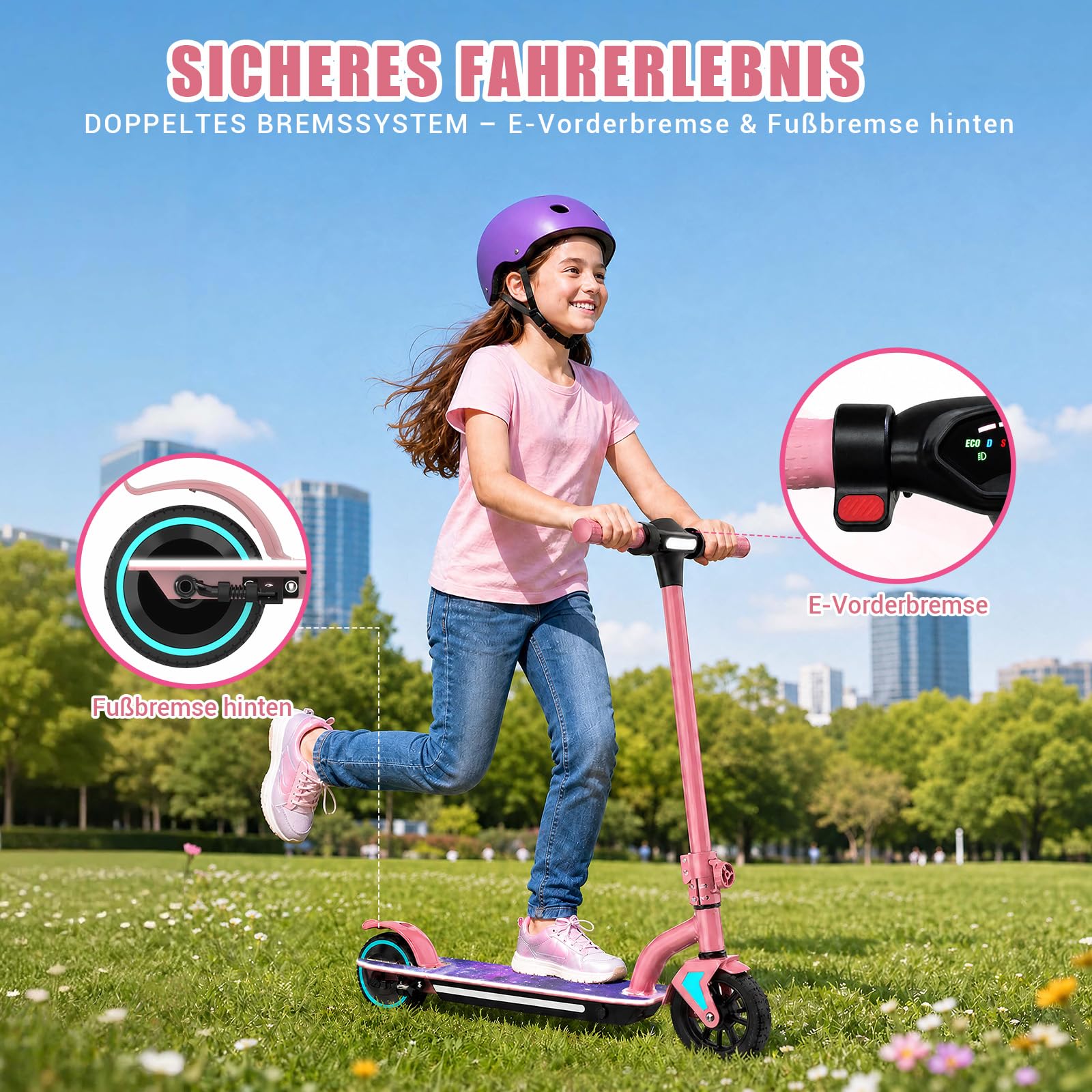 Scooter eléctrico para niños edad 6-16 | Motor de 130 W, 16 km/h, alcance 6-16 KM, velocidad ajustable, indicador LED, patinete eléctrico plegable para niños