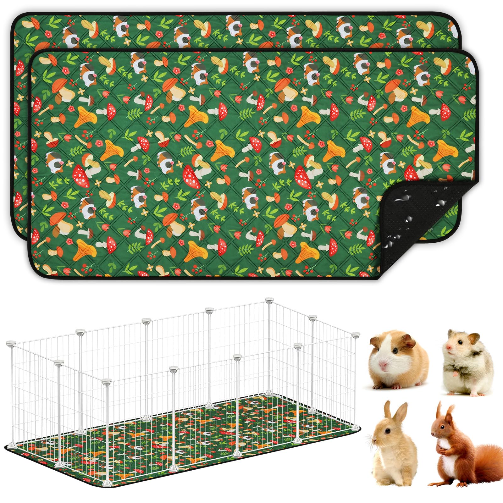 AUYAO Wiederverwendbare PIPI Pads Matte für Meerschweinchen, 2PC Waschbar und 4 Lagen Super Saugfähige Unterlagen, Haustier Kleintiermatten für Hamster Kaninchen Hamster Welpen Hunde (60*120cm,Grün)