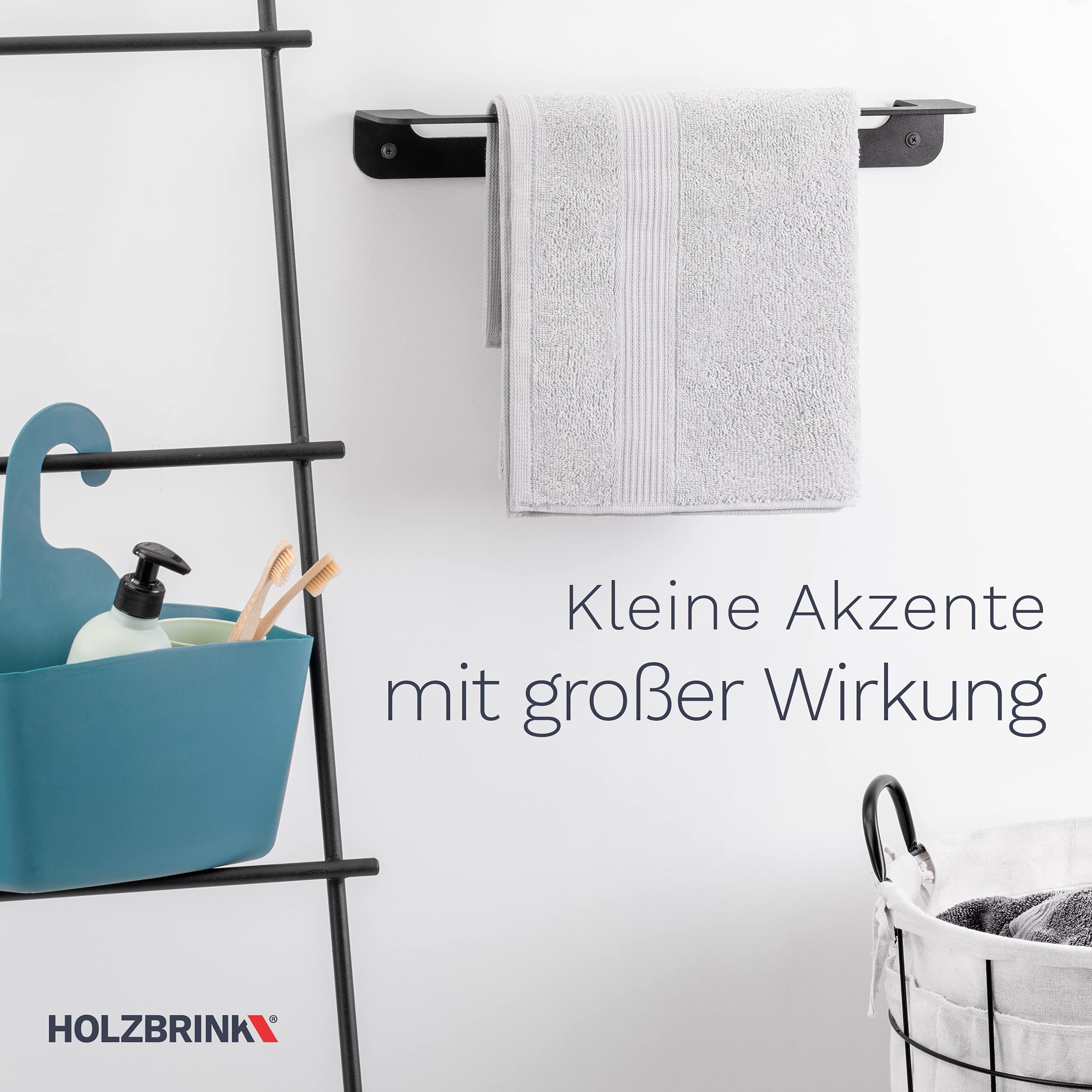 HOLZBRINK Handtuchhalter Bad Wandmontage, Handtuchstange Weiss, Single 60x8x5 cm, 1 Stück, HLW-600-9016