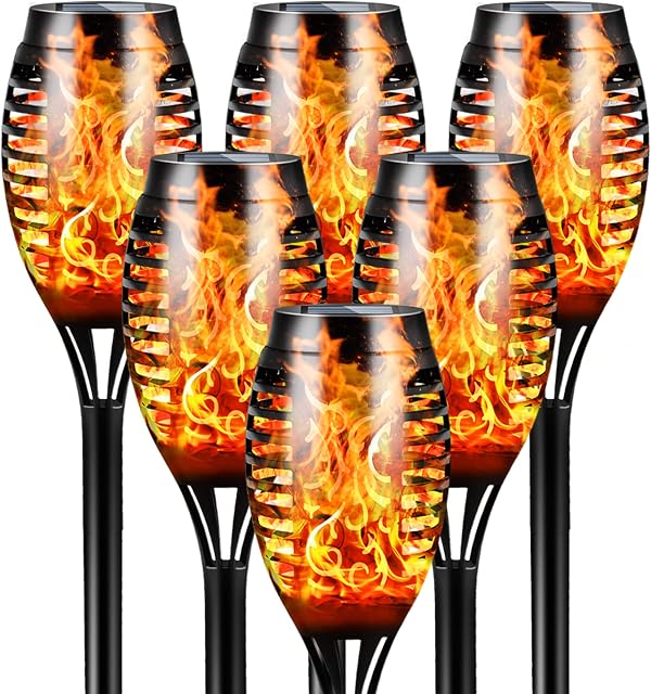 FLOWood Solar Lights Outdoor Garden, 6 Pack 53 CM Tall Solar Flickering Dancing Flame Lights, IP65 Waterproof Solar Torch Lights Landscape Lighting Auto On/Off for Garden Patio Yard Pathway Lawn