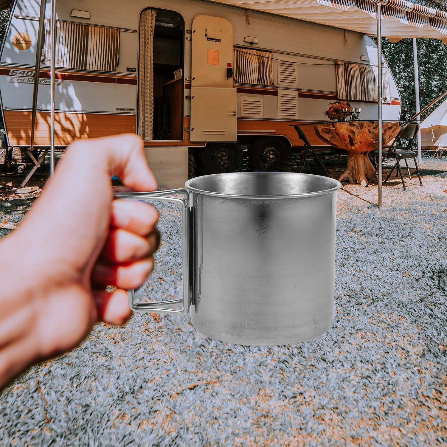 Stainless Steel Camping Coffee Mug with Handle 8cm Outdoor Water Cup Metal Drinking Cup for Hiking and Travel