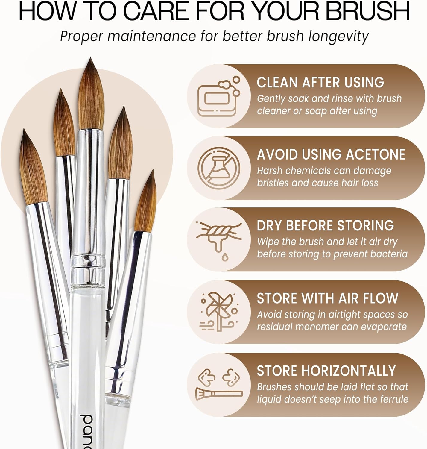 pana Finest Kolinsky100% Pure Kolinsky Acrylic Nail Brushes (Round Shape Acrylic Handle) (Size # 8)