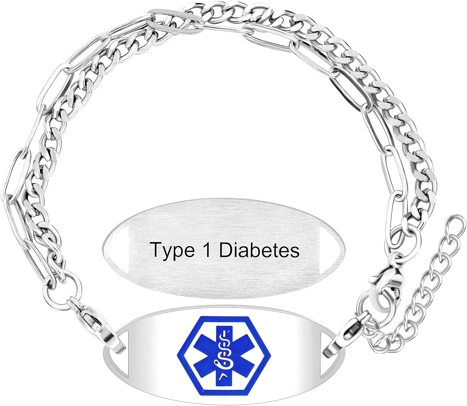 Uloveido Personalized Emergency Medical Alert Bracelet - Adjustable Multi Layer Link Chain Bracelet for Women and Men