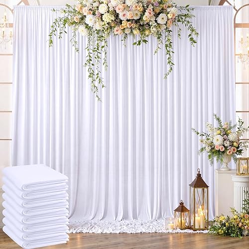 8 paneles de cortina tipo telón de fondo blanco de 5 x 8 pies para fiestas, cortinas de fondo de poliéster suave y sedoso sin arrugas, telón de