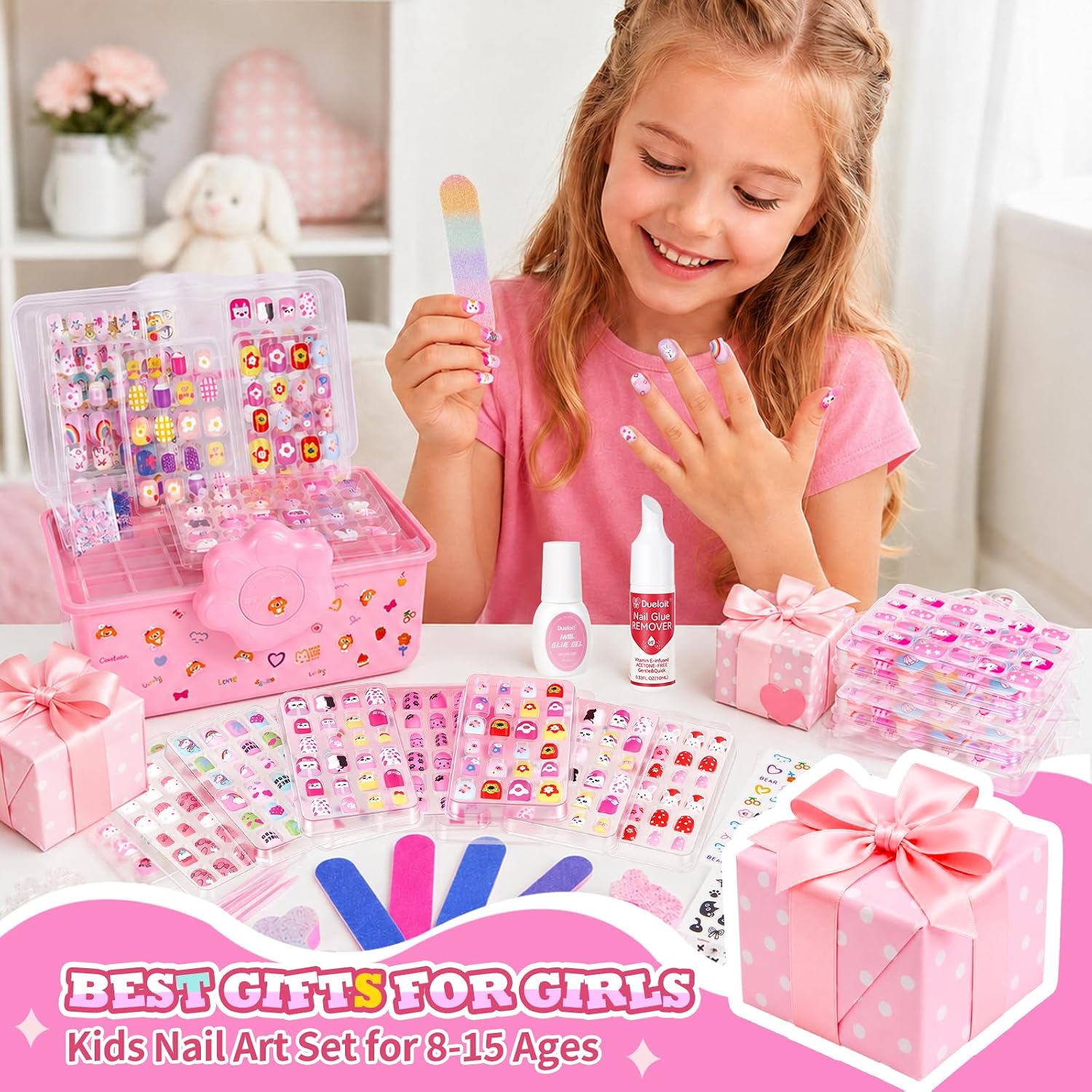 360PCS Kids Press on Nails Kit, Fake Nails for Girls 8-15 with Storage Case