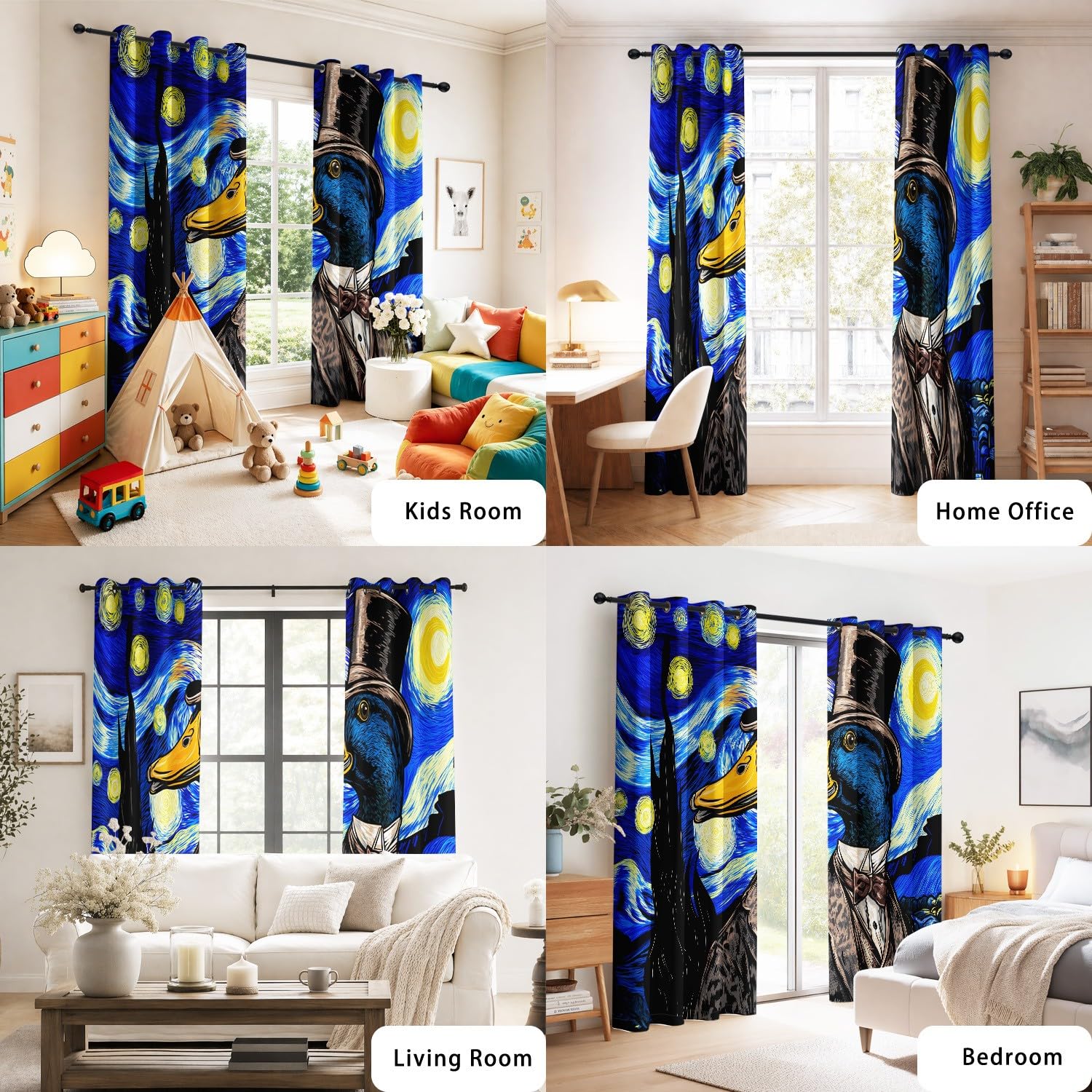 Animal Anthropomorphe - Cortina opaca con ojales para salón, dormitorio, 140 x 240 cm, 2 paneles azul