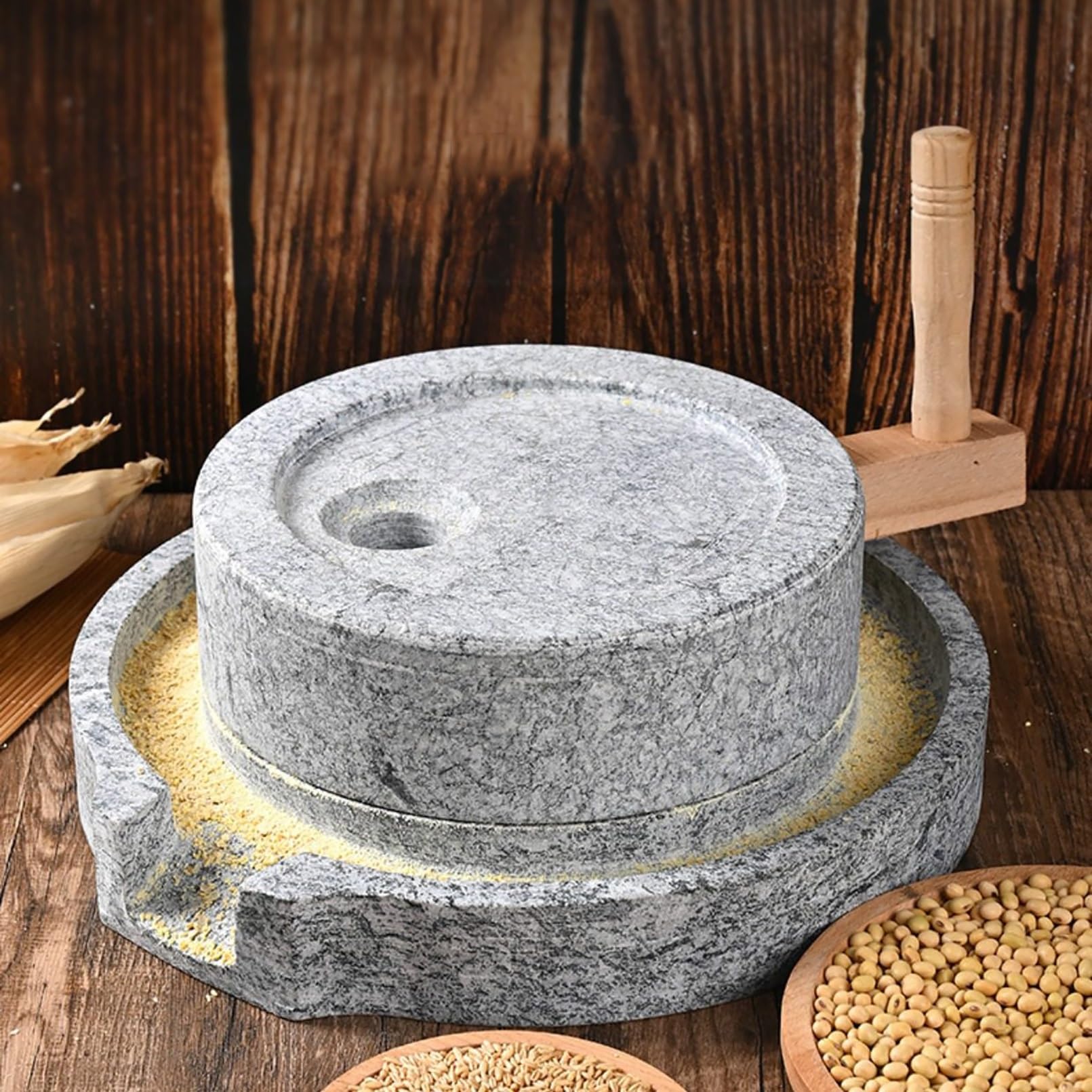 Natürliche Granit-Steinmühle zum Mahlen von Getreide – Handgefertigte manuelle Handkurbelmühle für Reis, Kaffeebohnen, Weizen und getrocknete Bohnen