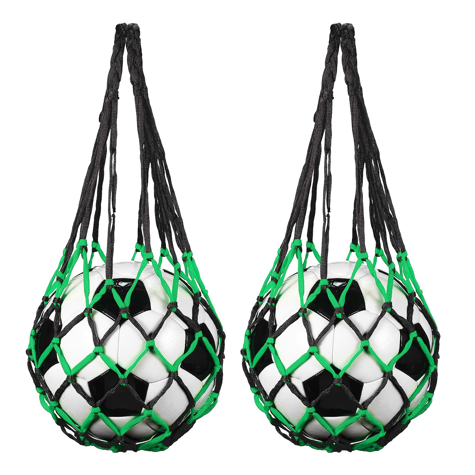 sourcing map 2 Pcs Basketball Net Bags, Nylon Soccer Ball Holder Portable Multifunctional Single Ball Mesh Net Bag for Storage Basketball Soccer Rugby Balls, Black/Green