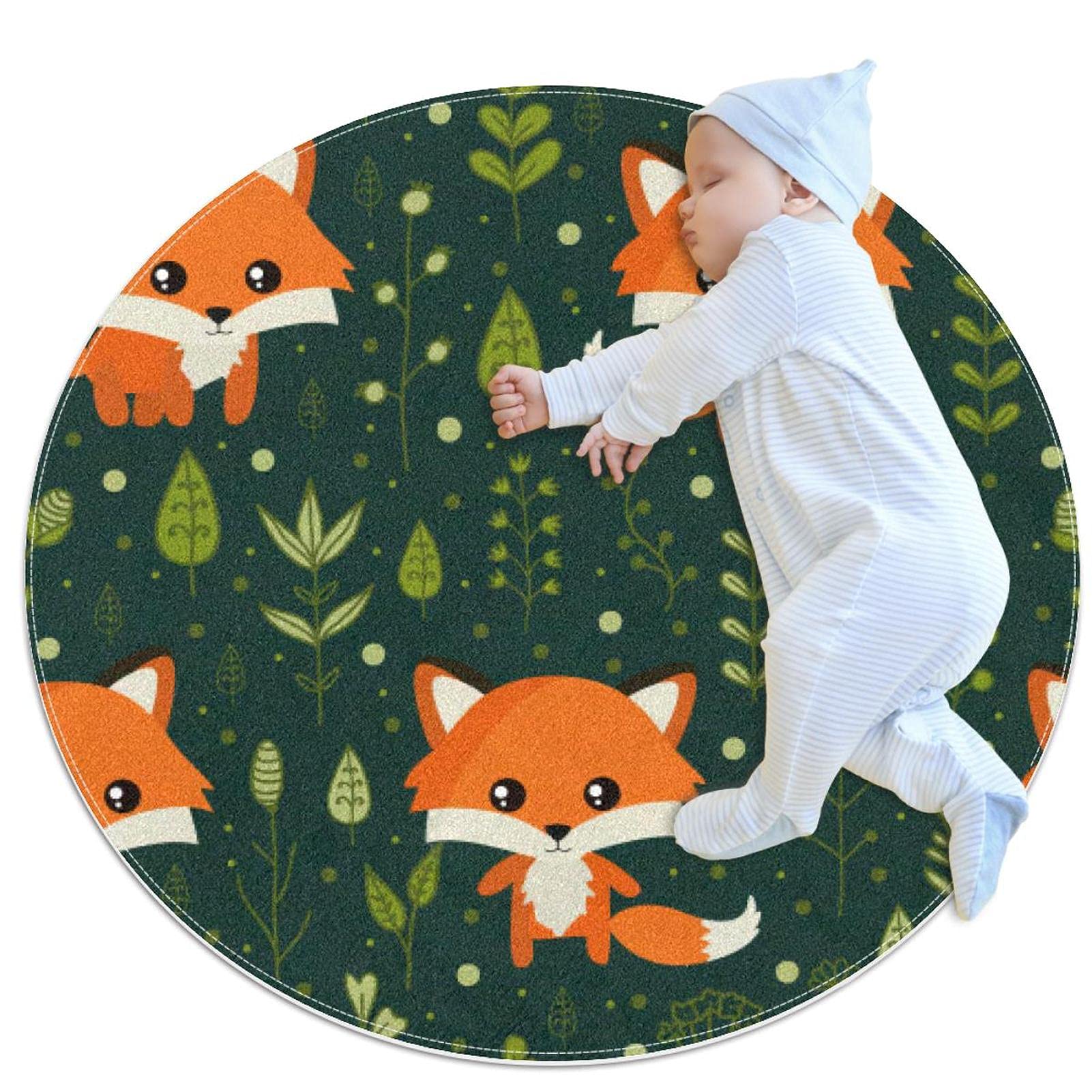 Tapis rond pour chambre et salon motif animal mignon 100x100cm