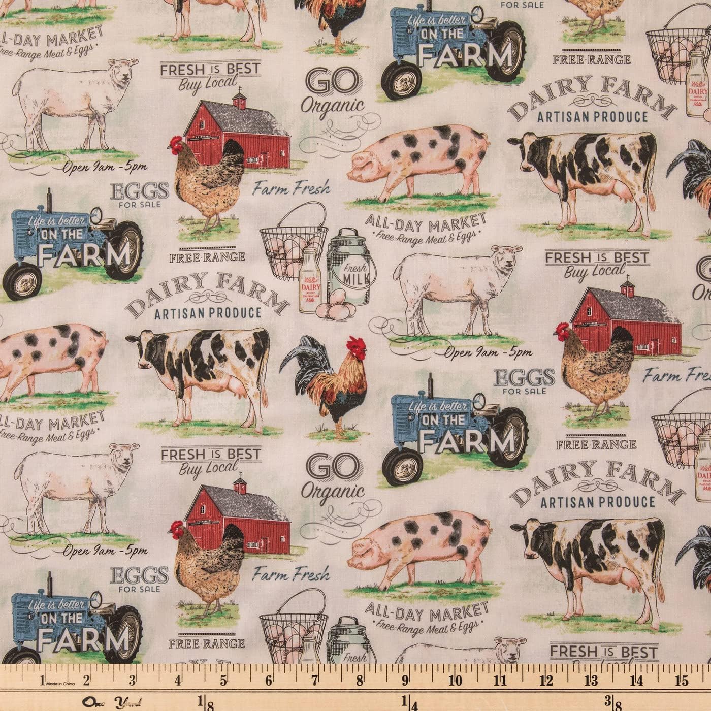 Hobby Lobby Dairy Farm Cotton Calico Fabric (2 Yard) - - Printed Sewing Lightweight Precut Fabric for Sewing Clothes, Homeware, & Other Accessories