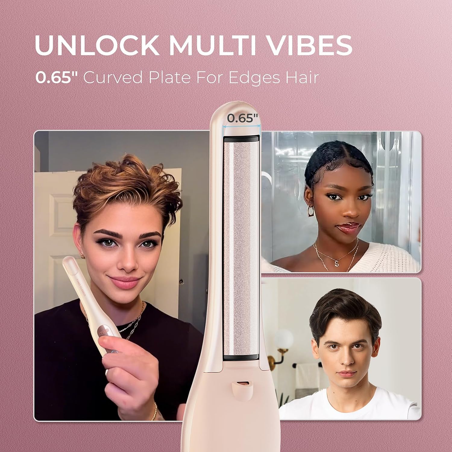 TYMO Cordless Mini Flat Iron for Short Hair, Portable 0.65 Inch Curling Iron for Travel, Hair Straightener and Curler 2 in 1, Ceramic Small Pencil Flat Iron with Curved, Dual Voltage, Pink