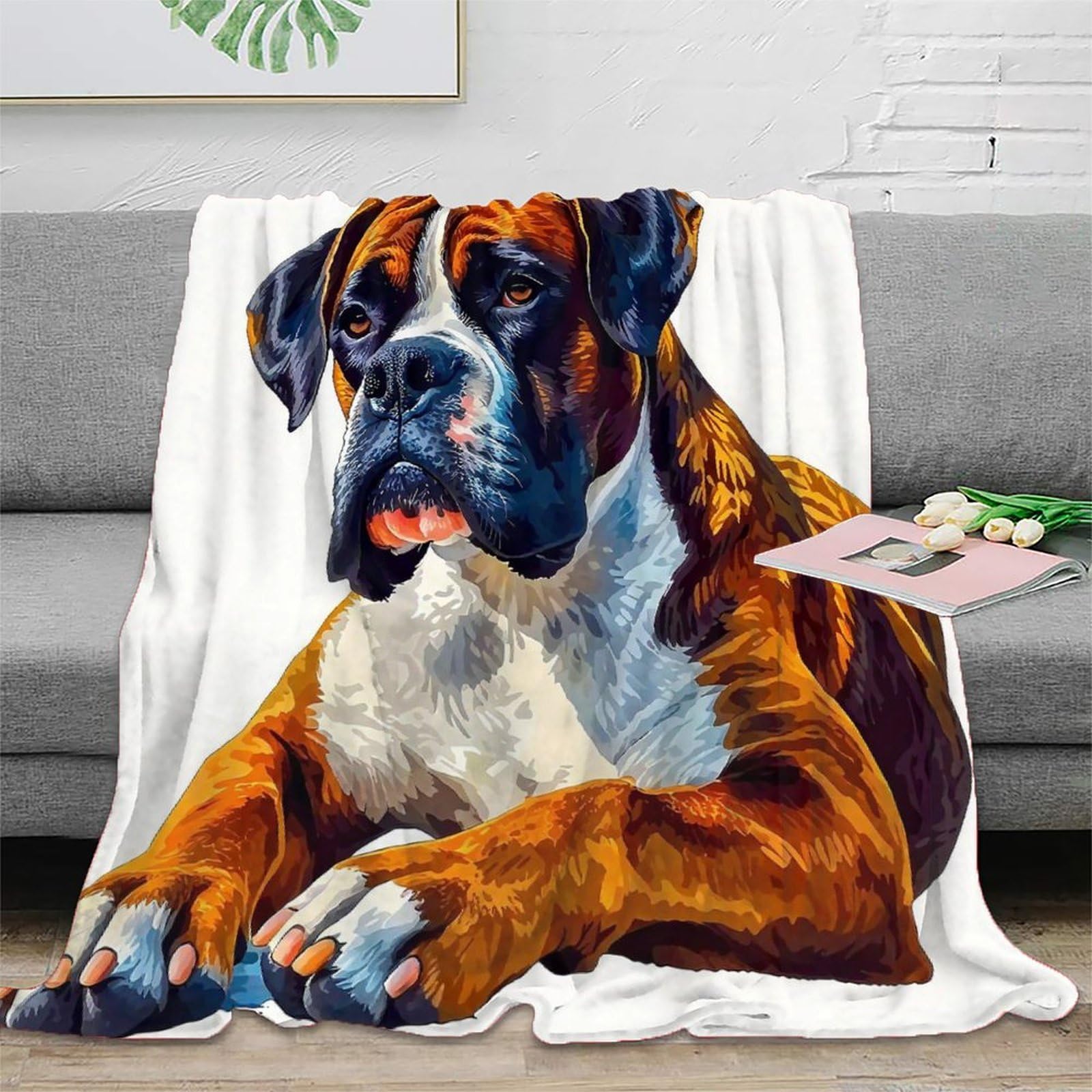 Couverture chien mignon imprimé 3D plaid lit microfibre moelleux 200x230cm