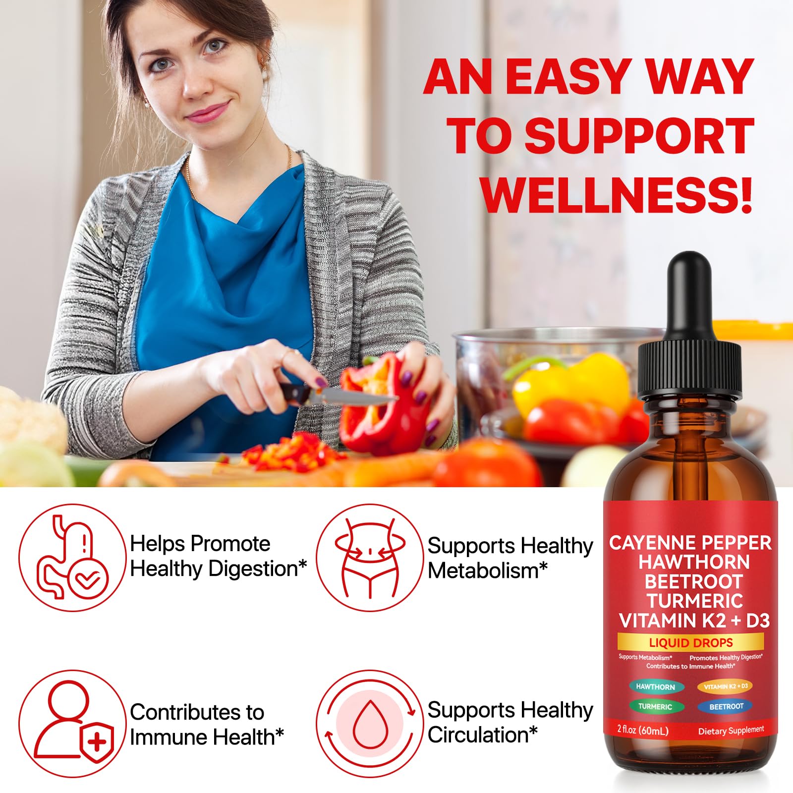 Cayenne Pepper Drops, Liquid Cayenne Pepper, Cayenne Health Supplements, Cayenne Pepper Hawthorn Beet Root Turmeric Curcumin, Vitamin K2 & D3, Vegan-Friendly- 2 Fl Oz — Amazon image 7