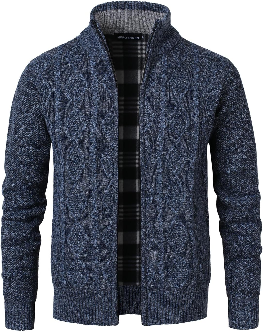 Cardigan Men's Long Sleeve Stand-up Collar Cardigan Fleece Jacket with Cable Knit Zipper Jacket Knitted Sweater - Image 2