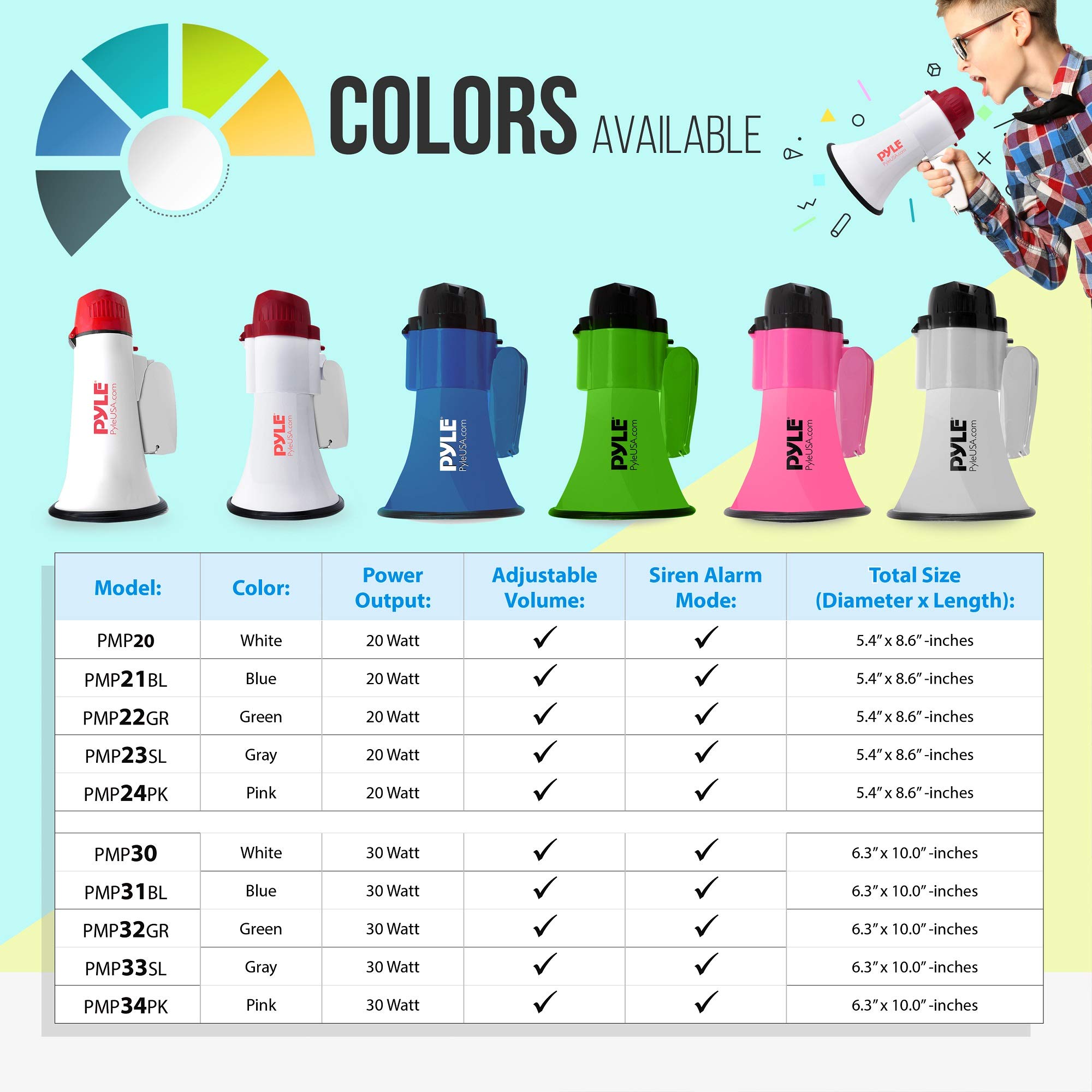 Portable Megaphone Speaker Siren Bullhorn - Compact and Battery Operated with 30 Watt Power, Microphone, 2 Modes, PA Sound and Foldable Handle for Cheerleading and Police Use - Pyle PMP33SL (Silver)